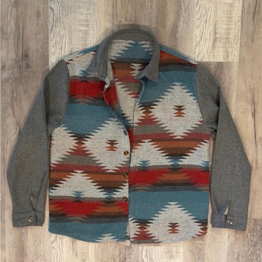 Source Unknown Geometric Pattern Jacket in Red, B… - image 1